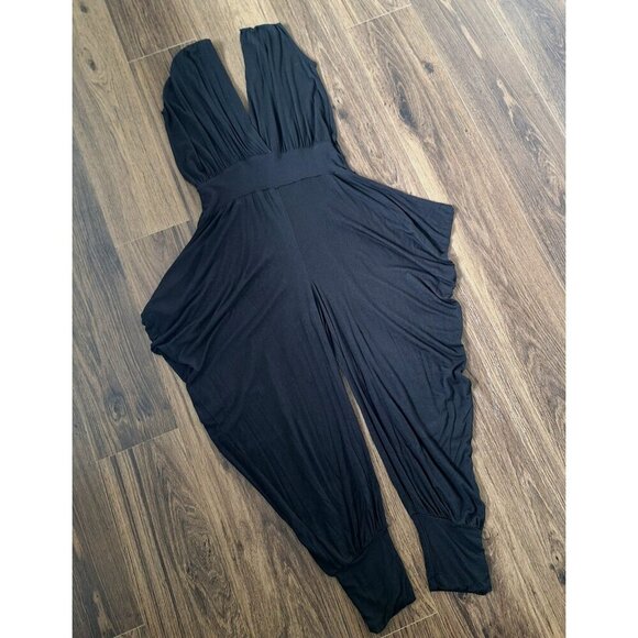 💙 Yo Black Harem Wide Leg Stretchy Ultra Soft Jumpsuit Rayon Boho Casual Size S - Picture 3 of 9